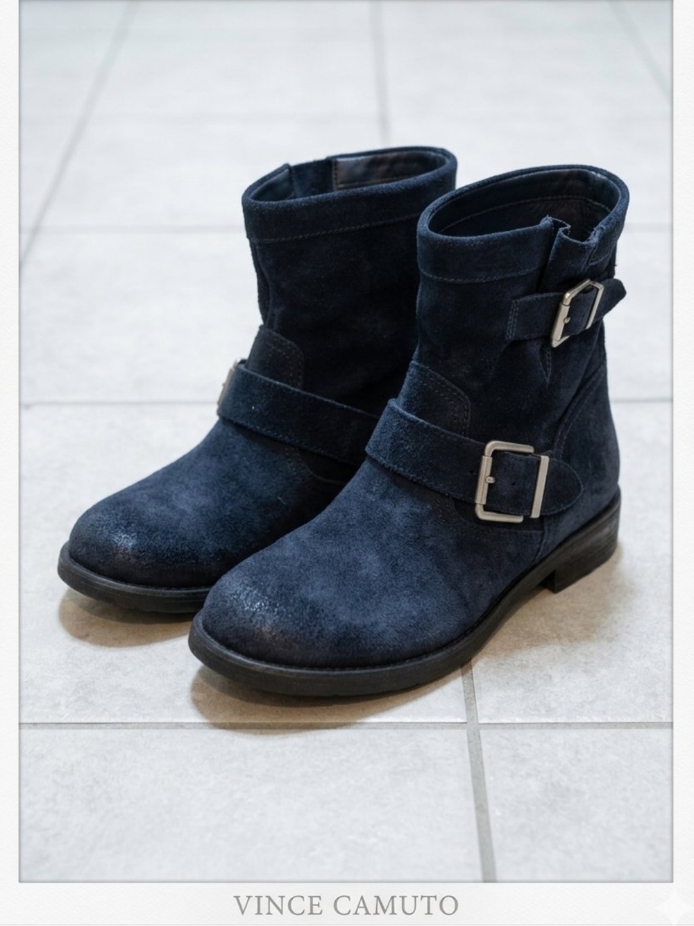 Vince Camuto blue suede moto boots EUC size 8